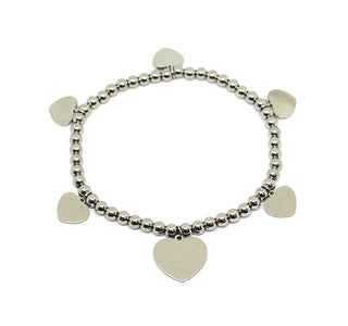 Pulsera Elástica de Mujer con 6 Colgantes de Corazón de Plata