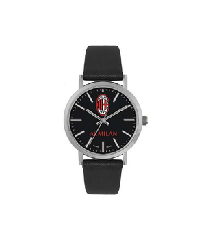 Reloj Milan con correa de piel negra y plateada.