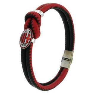 Pulsera Milán en símil piel negra y roja con nota y escudo