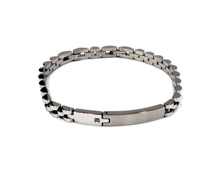 Bracciale Uomo Maglia Oyster con riga centrale e Piastrina con Cristallo