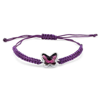 Pulsera de mariposa. Cordón trenzado violeta y mariposa con piedra violeta