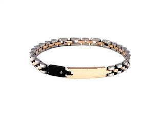 Bracciale Uomo Maglia Oyster con riga centrale e Piastrina Oro Rosa e dettaglio Nero con Cristallo Bianco