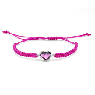 Pulsera de amor. Cordón trenzado fucsia y corazón con piedra fucsia