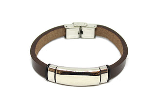 Bracciale Uomo in Cuoio Marrone con Piastrina