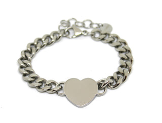 Pulsera de Mujer de Eslabones de Cadena Plana Gruesa con Corazón Central