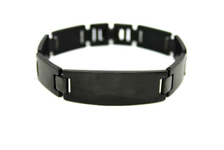 Pulsera de hombre negra gruesa con eslabones rectangulares y placa