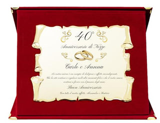 Regalo Anniversario Personalizzato | Targa Anniversario di Matrimonio | Regalo per nozze d'oro, d'argento, rubino, diamante | Cofanetto con Targa a Pergamena