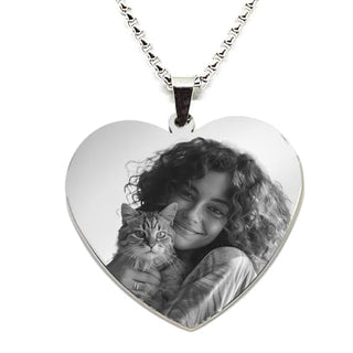 Collar de Corazón con Foto Grabada | Colgante de Acero Personalizado con Fotograbado | Cadena y Medalla | Regalo personalizado de San Valentín