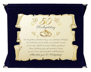 ByClay Laboratory Regalo di nozze d'oro – 50° anniversario di matrimonio regalo per genitori e nonni – Elegante lavagna commemorativa in oro su scatola di velluto – anniversario di matrimonio