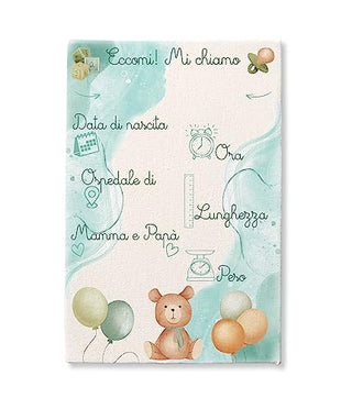 Quadretto Nascita Personalizzato Con Foto - Tela Con Dati Neonato Per Regalo Ricordo - Foto 1