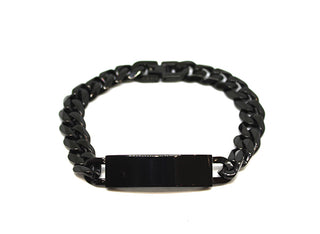 Bracciale Uomo Nero Maglia Gourmette a taglio diamante con Piastrina e chiusura Moschettone Grande