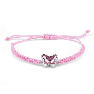 Pulsera de mariposa. Cordón trenzado rosa y mariposa con piedra rosa