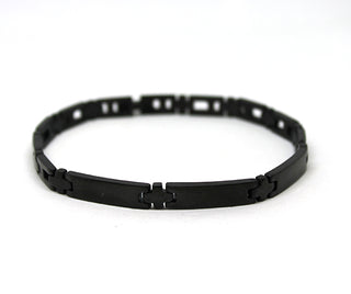 Bracciale Uomo Nero fine Maglie ad H e a croce con Piastrine