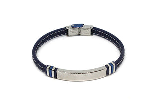 Bracciale Uomo in Silicone Blu con Cuciture Bianche con Piastrina