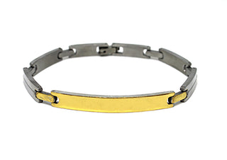 Bracciale Uomo Maglie Rettangolari con riga centrale con Piastrina Oro