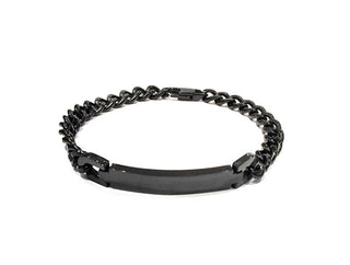 Bracciale Uomo Nero Maglia Gourmette a taglio diamante con Piastrina e giunti a U