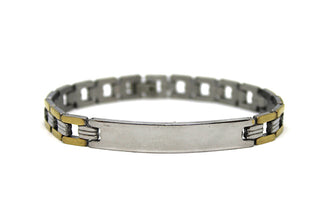 Pulsera de Hombre Negra con franja central y placa de Oro