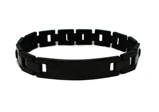 Bracciale Uomo Nero Maglie Quadrate con Piastrina centrale