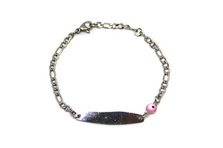 Bracciale Bambino Maglia a Catena alternata fine con Piastrina e Occhio Rosa