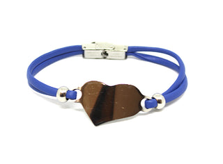 Bracciale Donna in Ecopelle Blu con Piastrina a forma Cuore