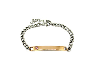 Pulsera Pareja de Eslabones de Cadena con Placa de Oro Rosa y Cristal Rosa