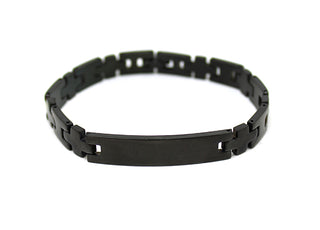 Pulsera de hombre negra con eslabones alternados en forma de H y de cruz con placa