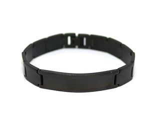 Bracciale Uomo Nero spesso Maglie a V con Piastrina