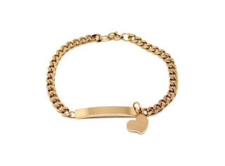 Bracciale Donna Rose Gold Maglia a Catena piatta con Piastrina e Charm Cuore