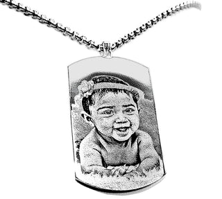 Collar con etiqueta y foto grabada | medalla rectangular con foto para hombre o mujer | grabado fotográfico personalizado | imagen grabada con cadena