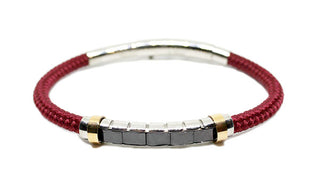 Bracciale Uomo in Corda Nautica Rosso con dettagli in Acciaio e oro