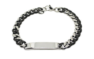 Bracciale Uomo Maglia Gourmette a taglio diamante metà Nera e metà Silver con Piastrina