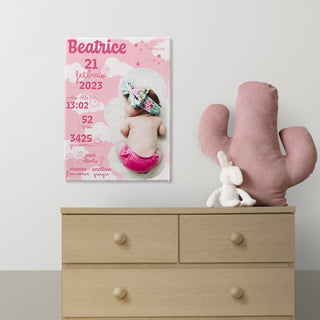 Imagen de nacimiento del bebé con foto | Lienzo de nacimiento recién nacido | Regalo para niñas en lienzo con datos de nacimiento | Regalo personalizado para nuevos padres