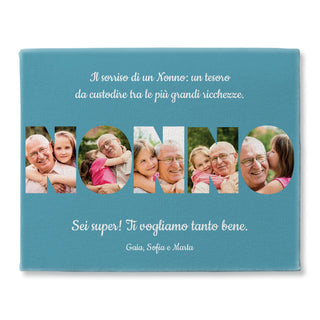 Quadretto Personalizzato con Fotografie per il Nonno | Tela con Scritta Nonno con Foto da Personalizzare | Idea regalo per Festa dei Nonni e altre occasioni | Stampa su tela in cotone Personalizzata