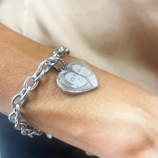 Braccialetto Donna Cuore con Foto Incisa | Elegante Bracciale in Acciaio con Immagine Personalizzata | Regalo Fotoincisione su Gioiello Cuoricino pendente