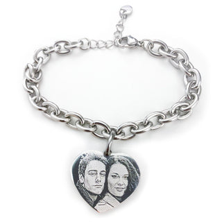 Braccialetto Donna Cuore con Foto Incisa | Elegante Bracciale in Acciaio con Immagine Personalizzata | Regalo Fotoincisione su Gioiello Cuoricino pendente