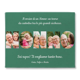 Quadretto Personalizzato con Fotografie per il Nonno | Tela con Scritta Nonno con Foto da Personalizzare | Idea regalo per Festa dei Nonni e altre occasioni | Stampa su tela in cotone Personalizzata