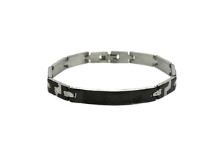 Bracciale Uomo Nero Maglie Rettangolari con dettagli Silver a Quadretti e Piastrina