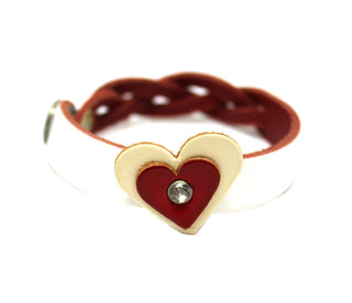 Pulsera Grande de Mujer de Piel con Corazón Blanco con Detalles Rojos y Cristales