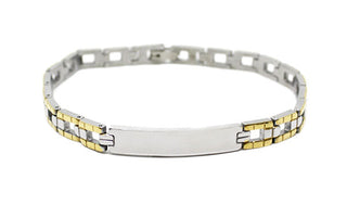 Bracciale Uomo Maglie lavorate a Quadretti Oro e Silver con Piastrina