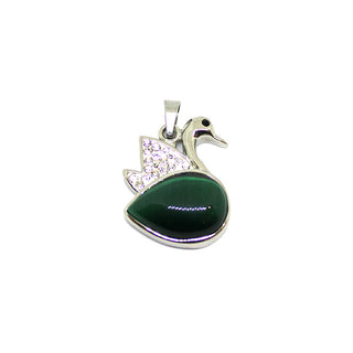 Colgante en forma de cisne con Piedra Verde y Cristales Blancos