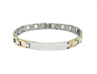 Pulsera de hombre en forma de V con bordes dorados y placa central