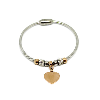 Bracciale Donna Rigido con Cristalli e Ciondolo Cuore con Chiusura Magnetica Rose Gold