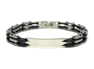 Bracciale Uomo Maglie alternate Nere e Silver con Piastrina centrale