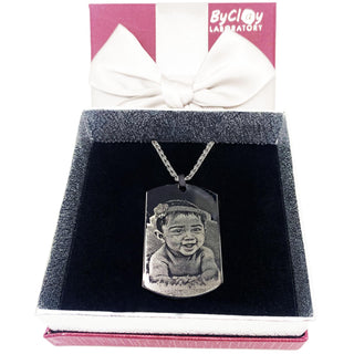 Collar con etiqueta y foto grabada | medalla rectangular con foto para hombre o mujer | grabado fotográfico personalizado | imagen grabada con cadena