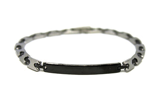 Bracciale Uomo sottile Maglie alternate Nere e Silver con Piastrina Nera