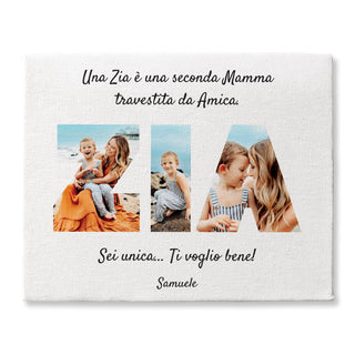 Cuadro personalizado con fotografías para la tía | Lienzo con Tía Escribiendo con Foto para Personalizar | Idea de regalo para el cumpleaños de la tía y otras ocasiones | Impresión personalizada en lienzo de algodón.