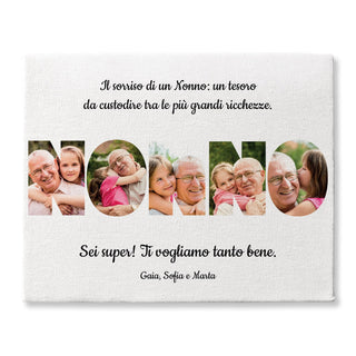 Quadretto Personalizzato con Fotografie per il Nonno | Tela con Scritta Nonno con Foto da Personalizzare | Idea regalo per Festa dei Nonni e altre occasioni | Stampa su tela in cotone Personalizzata