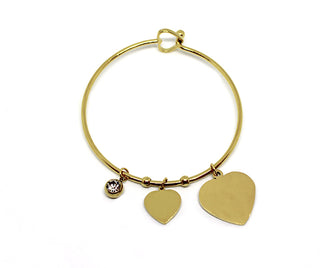 Bracciale Donna Rigido Oro Ciondoli Cuore e Cristallo con Chiusura a Cuore