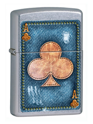 Accendino Zippo Silver con Asso di Fiori e Sfondo Denim