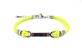 Pulsera de Hombre de Cuerda Amarilla con placa central y anillas laterales Bandera Italiana